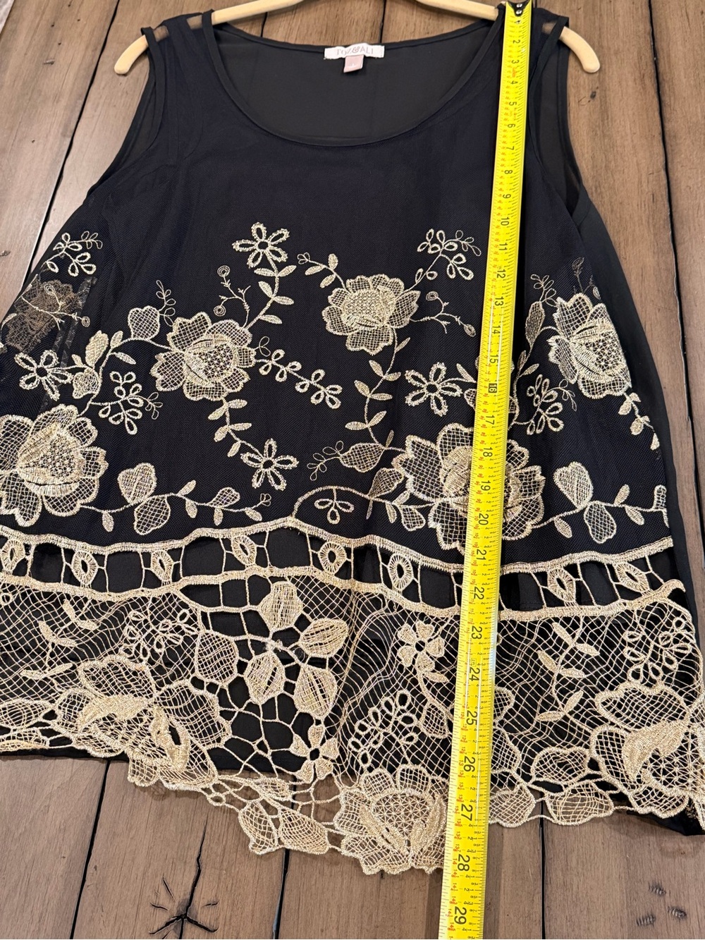 Roz & Ali Black Tank with Gold Floral Lace #714 - Picture 9 of 15